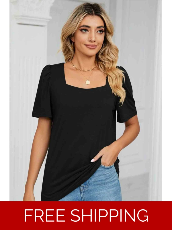 Square Neck Puff Sleeve T-Shirt